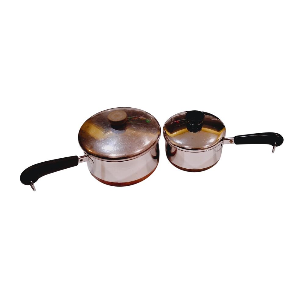 Vintage Revere Ware 1801 Copper Bottom Made in USA 1Qt 2Qt Set of 2 Pots W Lids